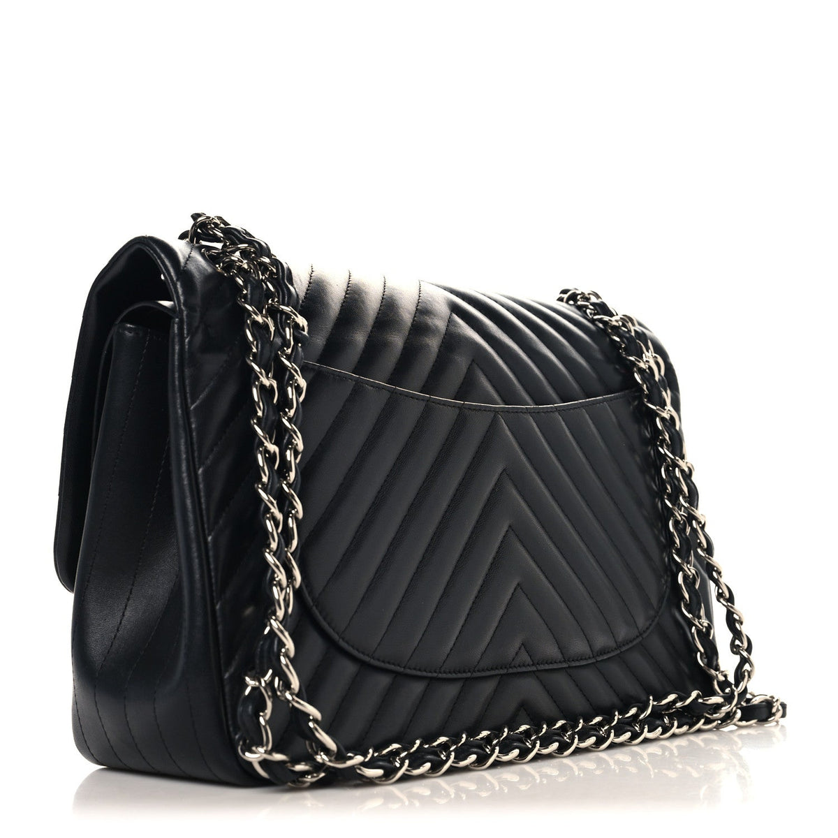 Lambskin Chevron Quilted Jumbo Double Flap Black