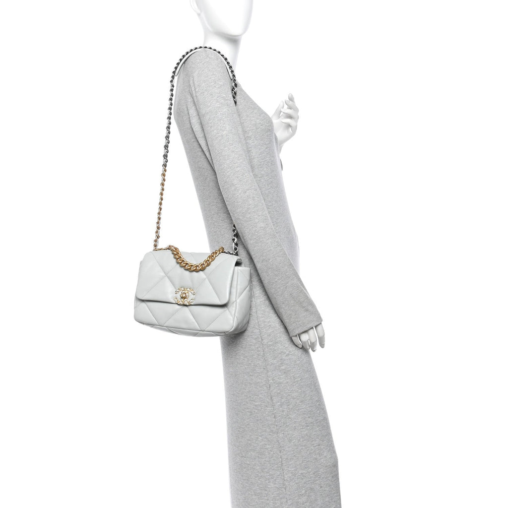 Lambskin Quilted Medium Chanel 19 Flap Light Blue