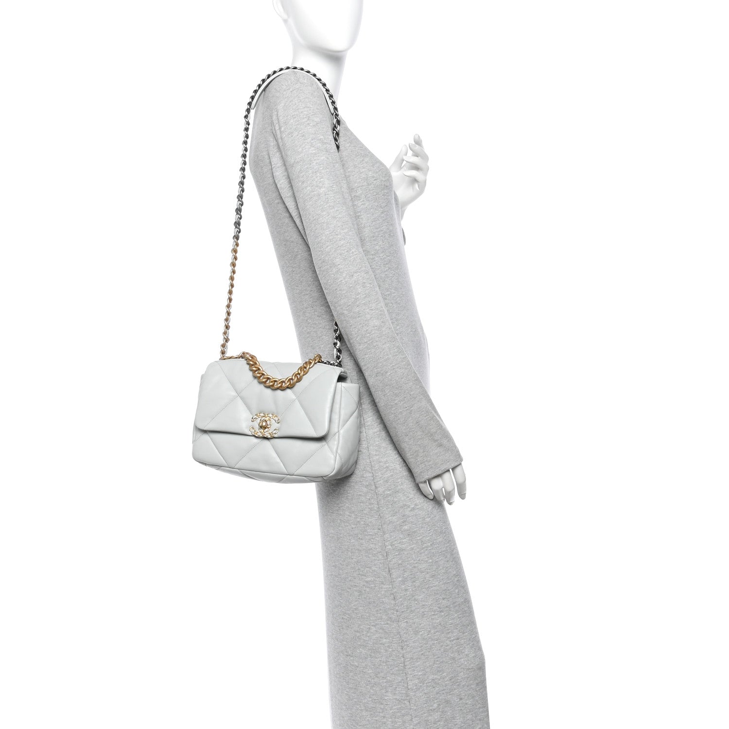 Lambskin Quilted Medium Chanel 19 Flap Light Blue