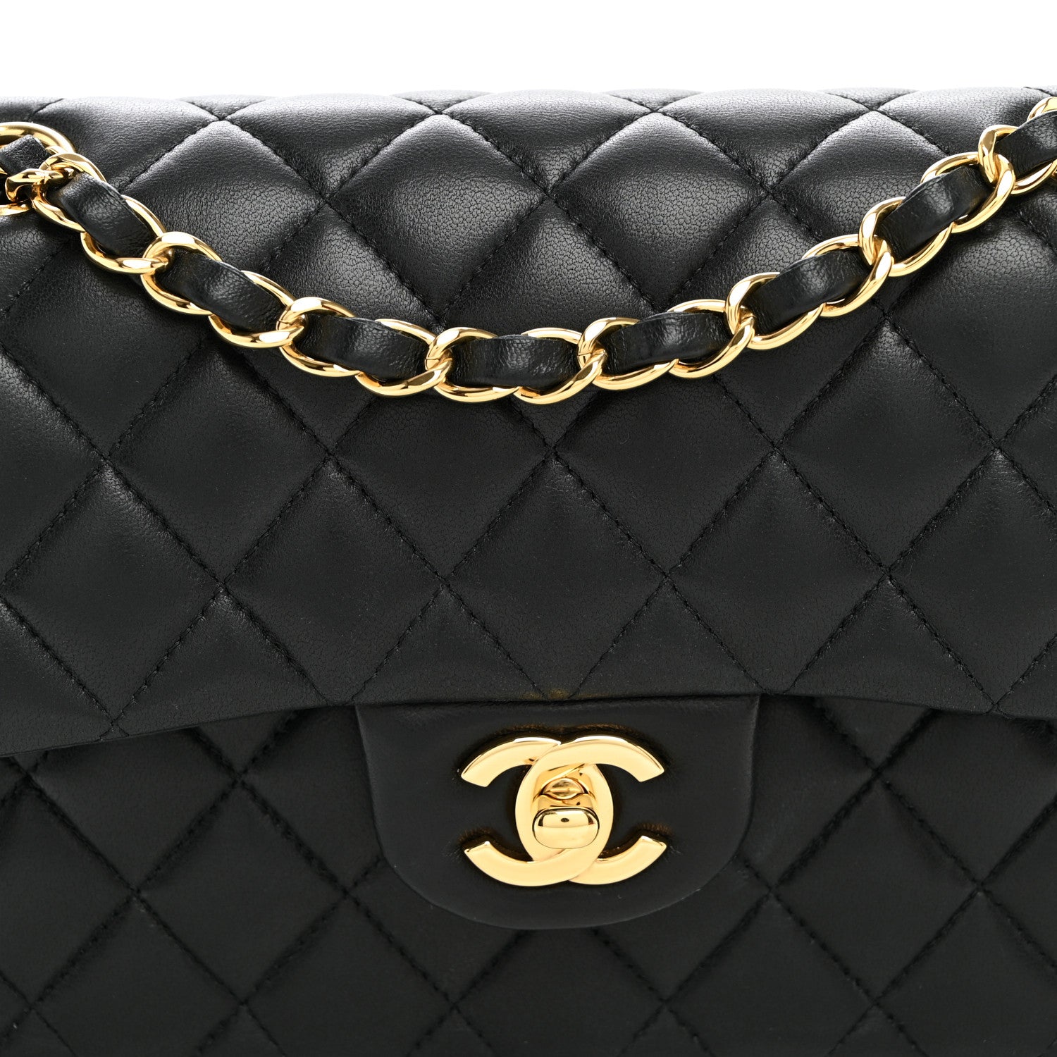 Lambskin Quilted Small Double Flap Black