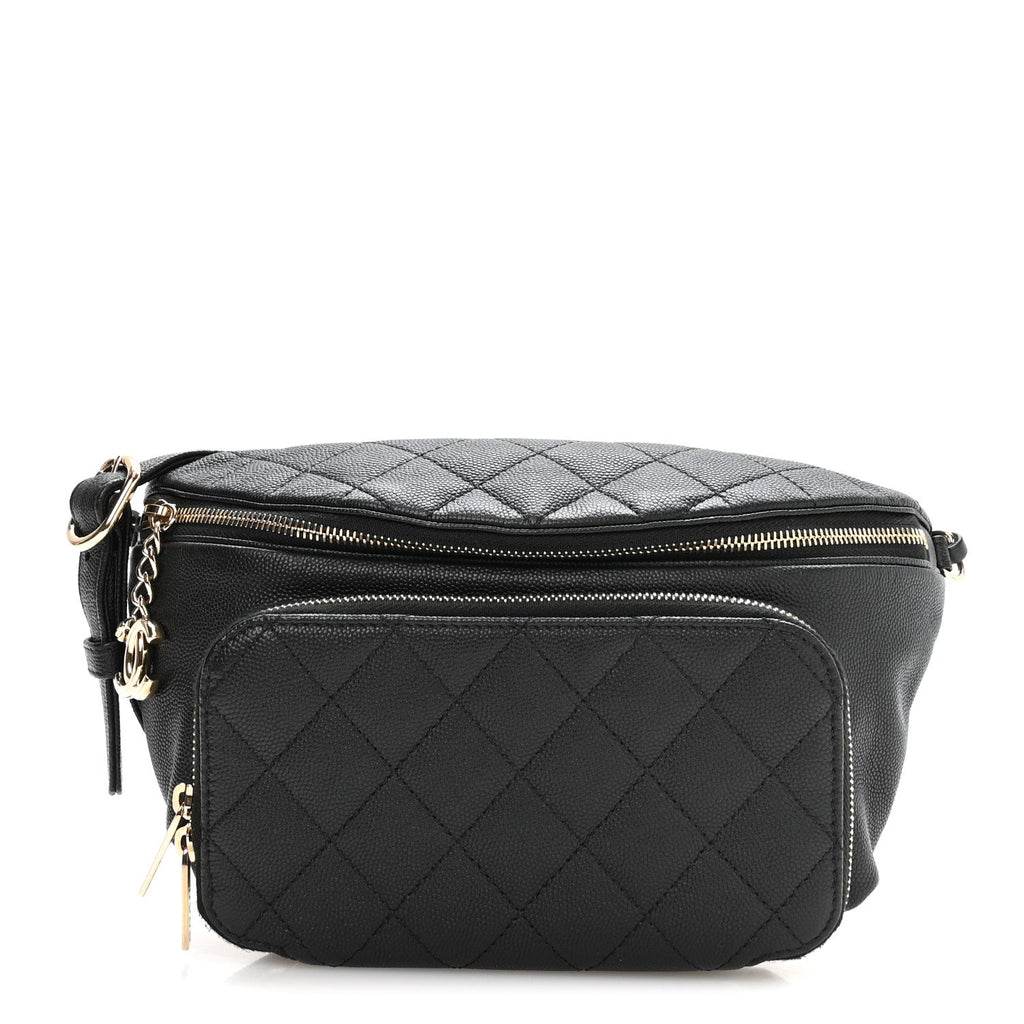 Caviar Quilted Business Affinity Waist Belt Bag Black