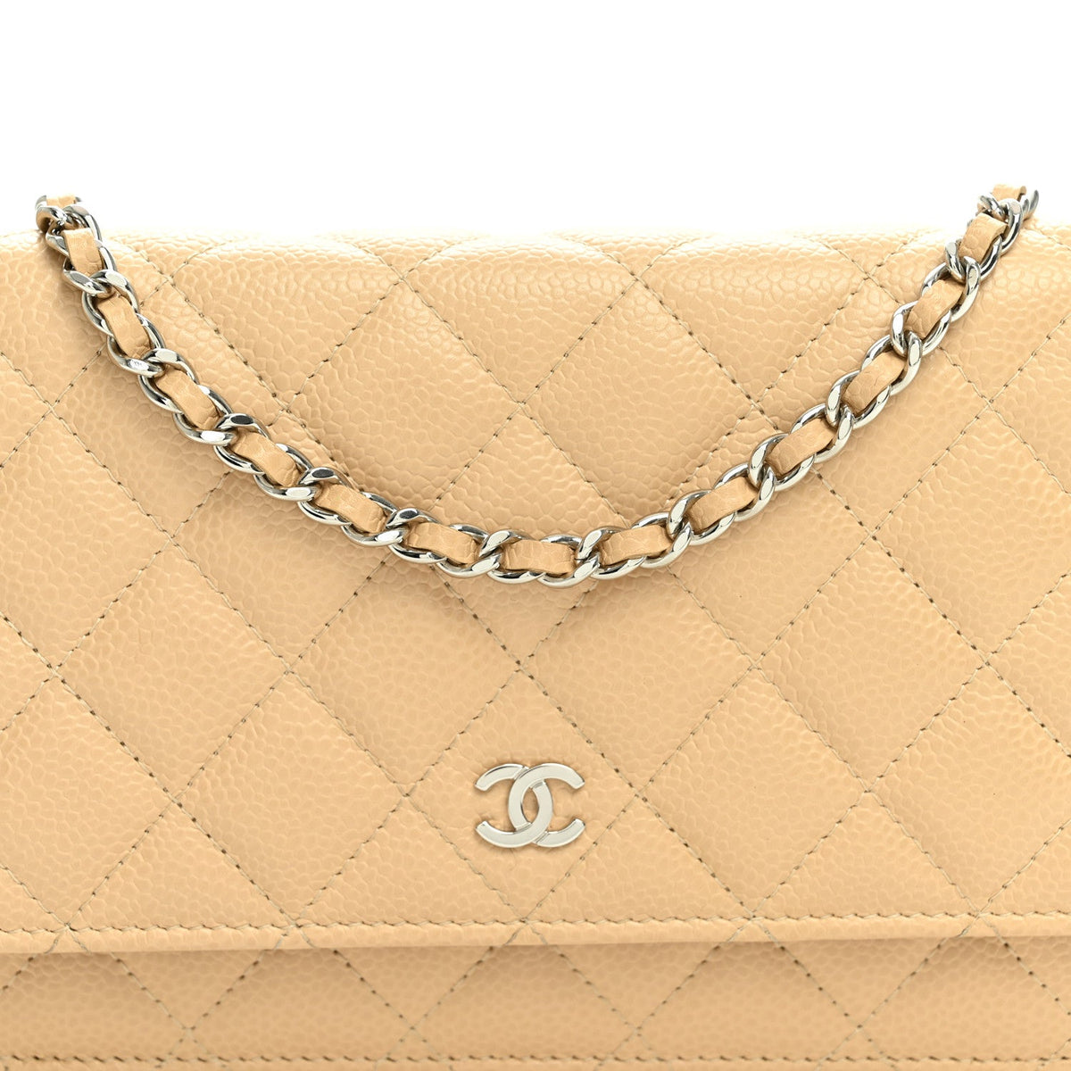 Caviar Quilted Wallet on Chain WOC Beige