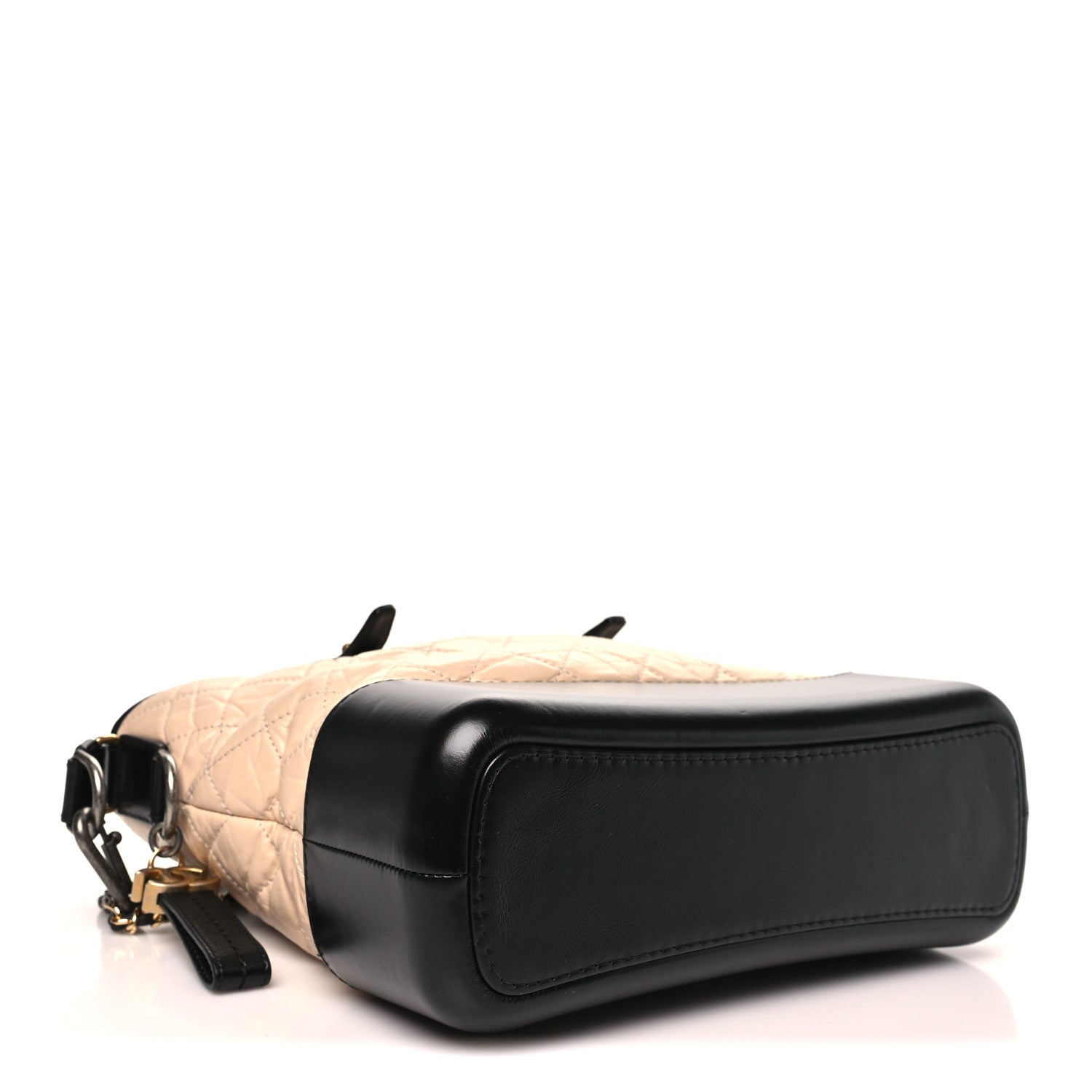 Aged Calfskin Quilted Medium Gabrielle Shopping Tote Beige Black