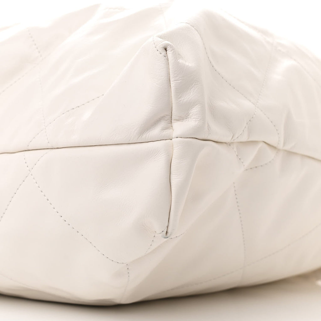 Shiny Calfskin Quilted Large Chanel 22 White Black