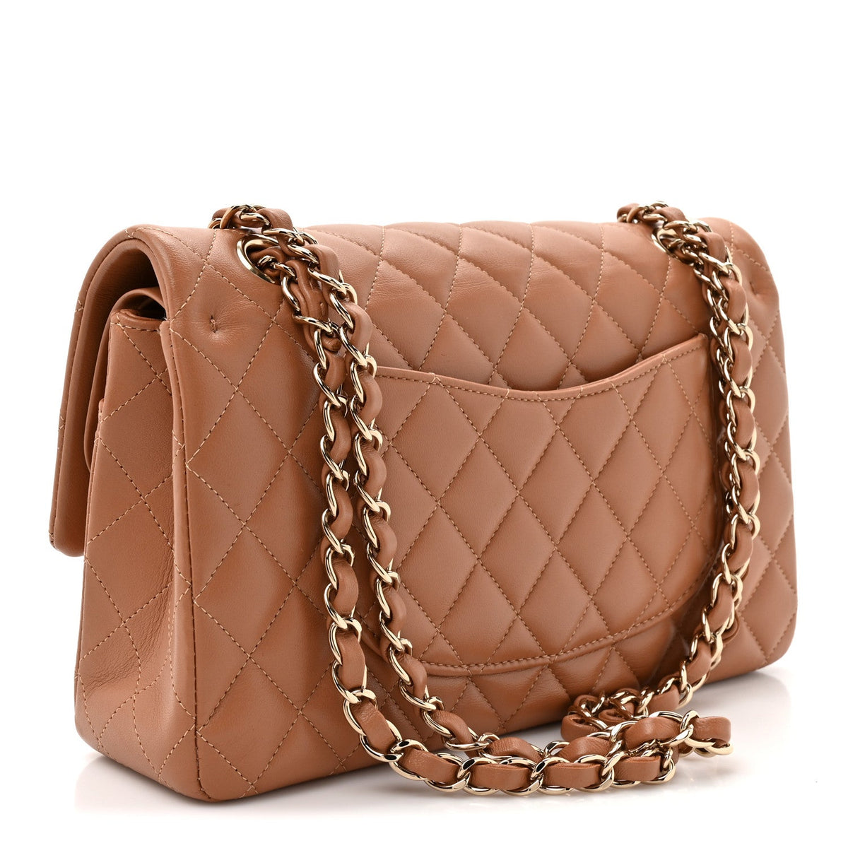 Lambskin Quilted Medium Double Flap Brown