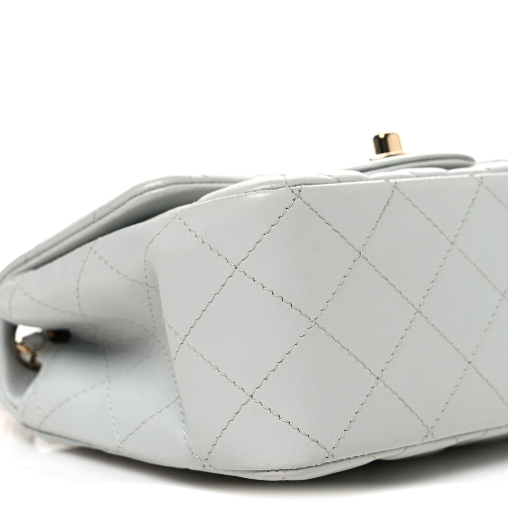 Lambskin Quilted Mini Square Flap Light Grey