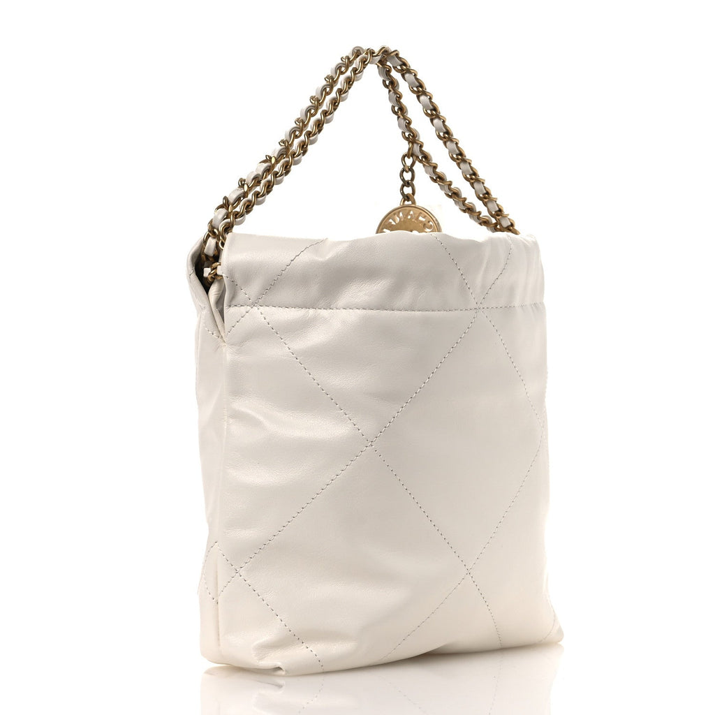 Shiny Calfskin Quilted Mini Chanel 22 White
