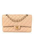 Caviar Quilted Medium Double Flap Beige