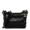 Aged Calfskin Quilted Small Gabrielle Hobo Black