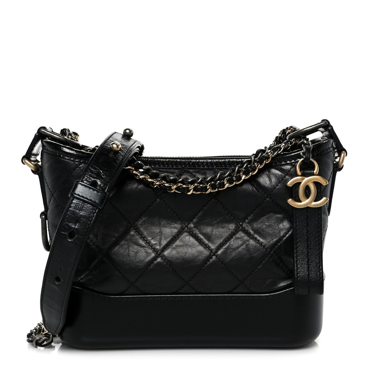 Aged Calfskin Quilted Small Gabrielle Hobo Black