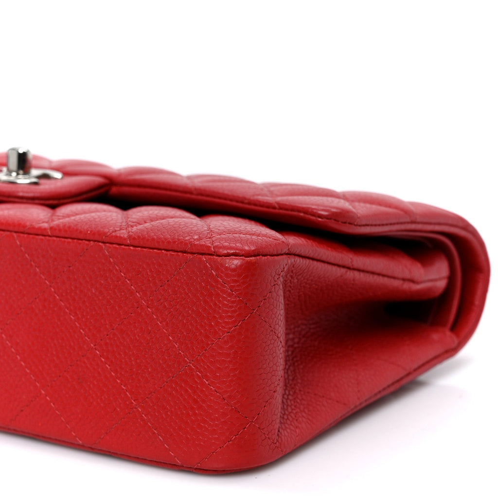 Caviar Quilted Medium Double Flap Red