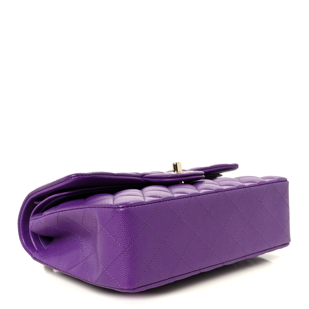 Caviar Quilted Small Double Flap Purple