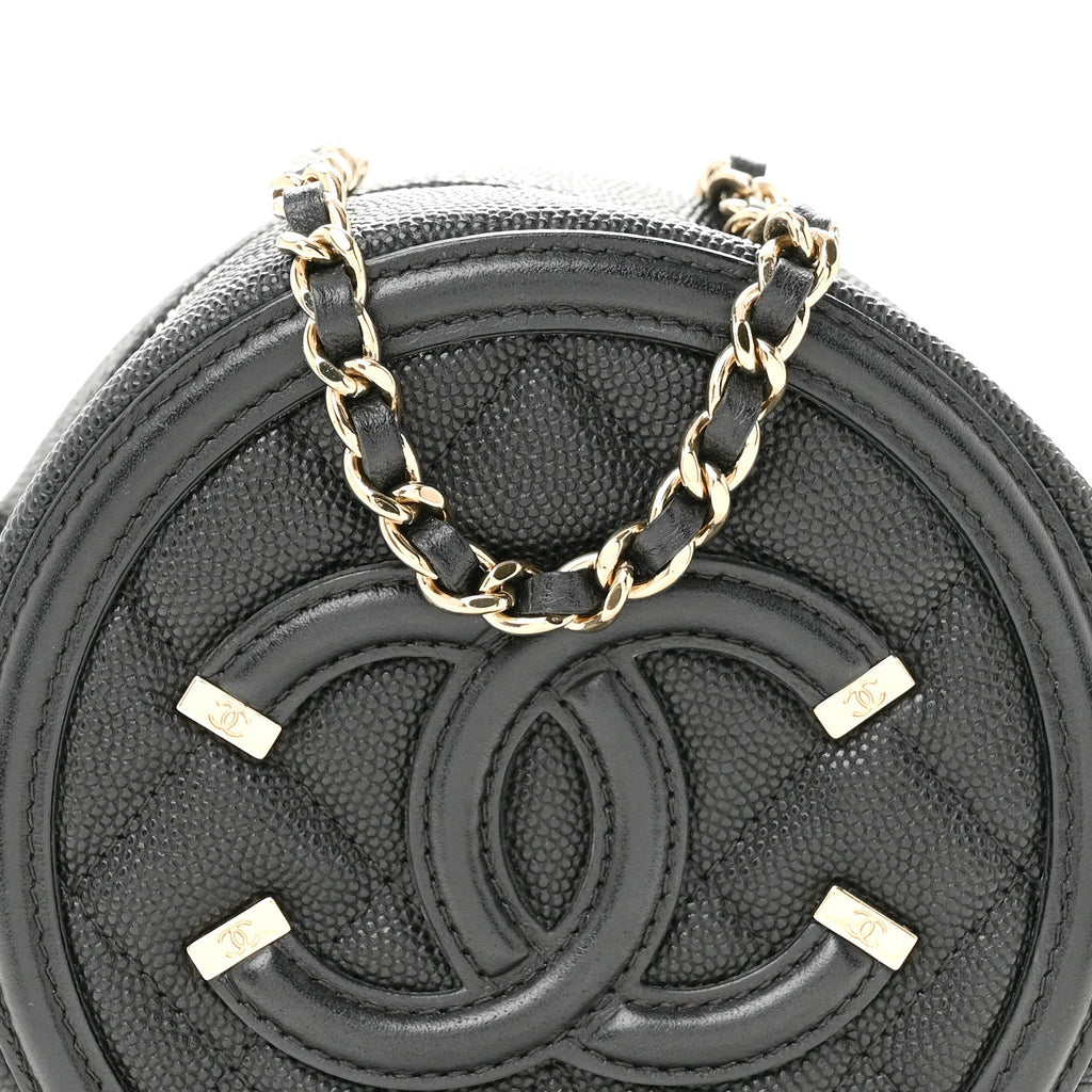 Caviar Quilted Round Filigree Crossbody Black