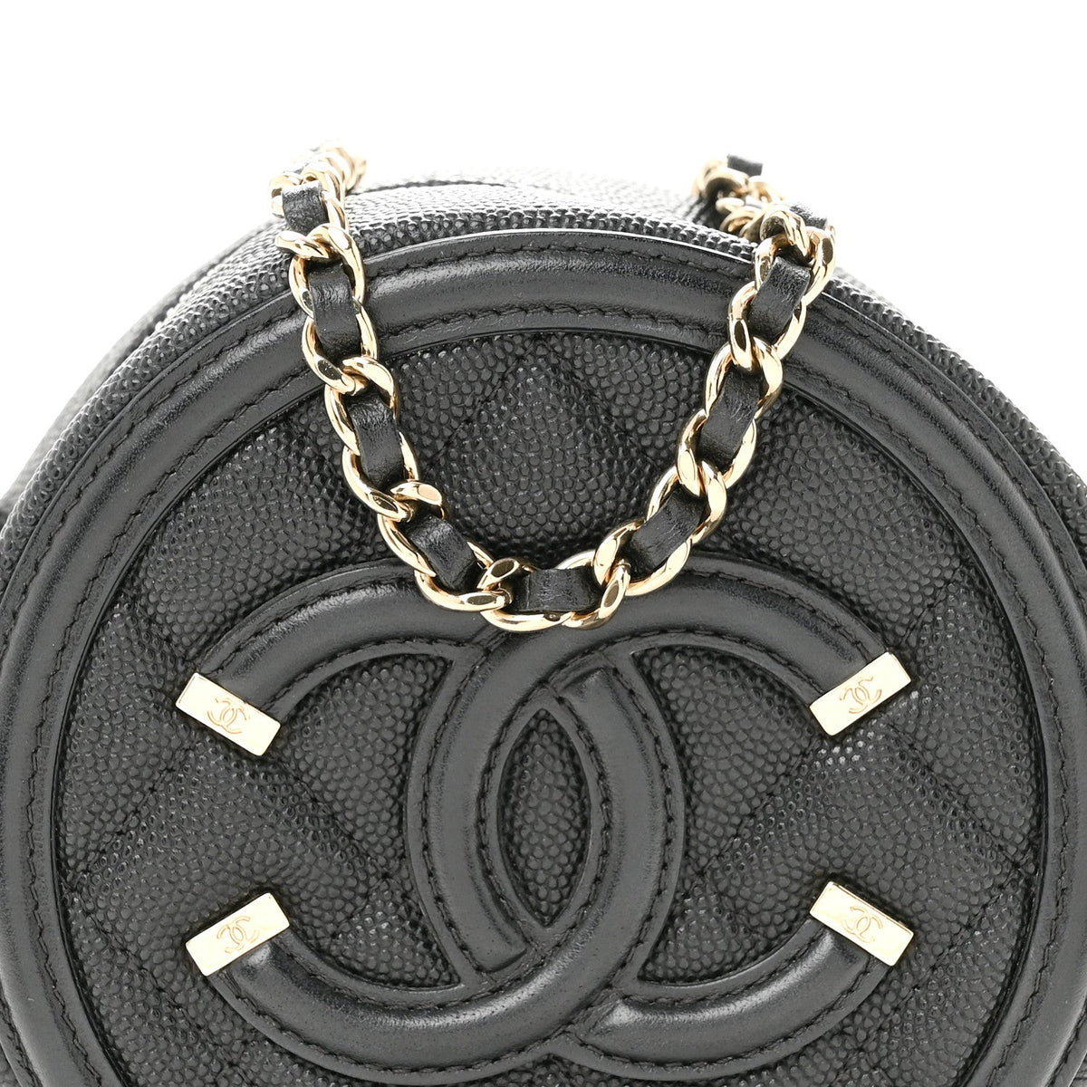 Caviar Quilted Round Filigree Crossbody Black