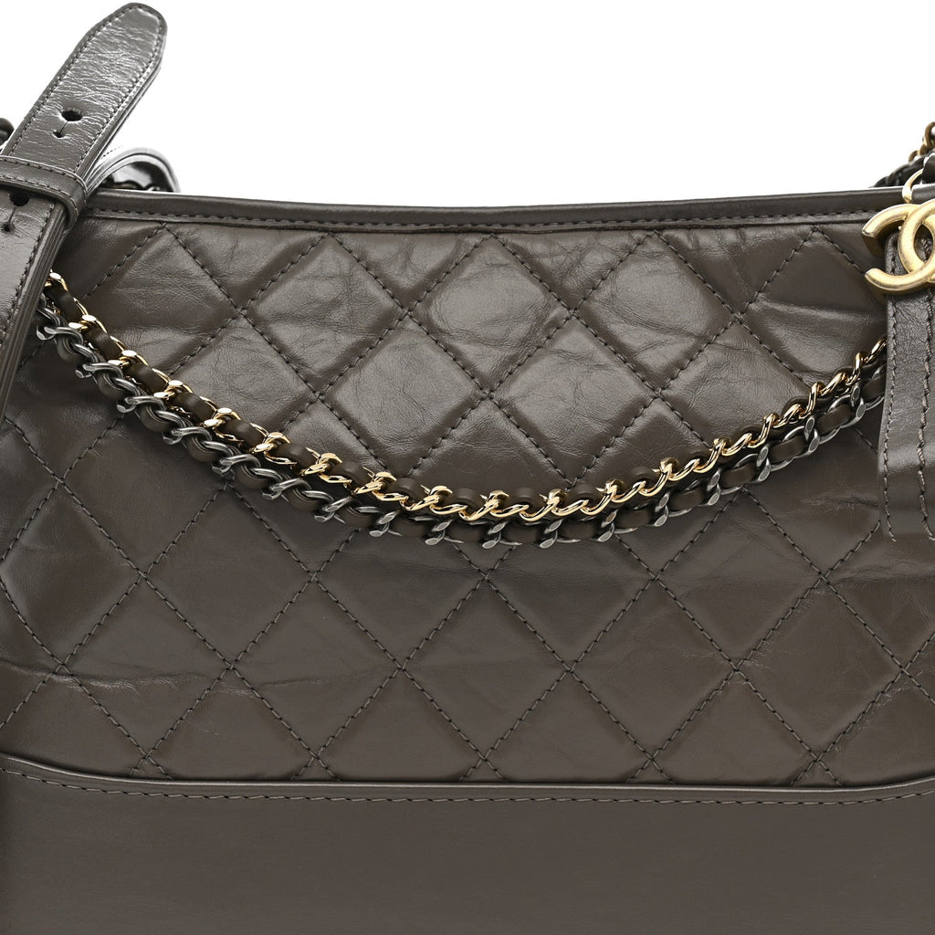 Aged Calfskin Quilted Medium Gabrielle Hobo Grey