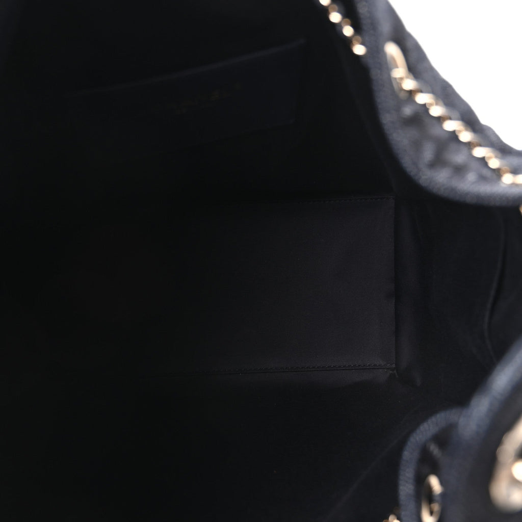Denim Quilted Medium Chanel 25 Handbag Dark Blue