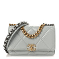 Lambskin Quilted Chanel 19 Wallet On Chain WOC Light Blue