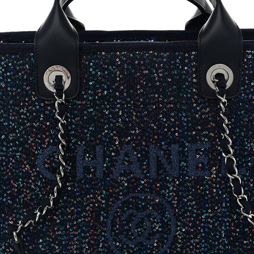 Calfskin Sequin Medium Deauville Tote Blue Multicolor