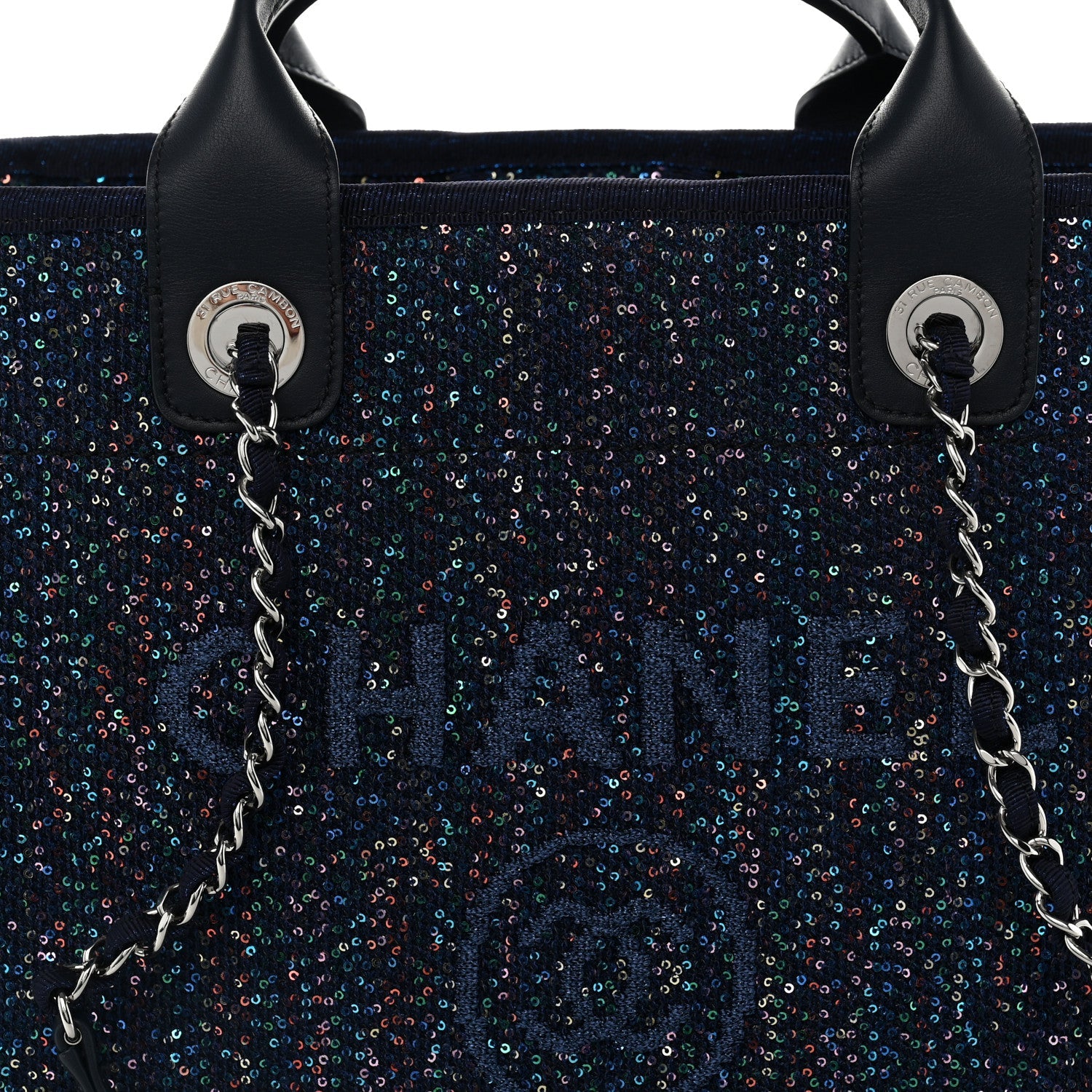 Calfskin Sequin Medium Deauville Tote Blue Multicolor