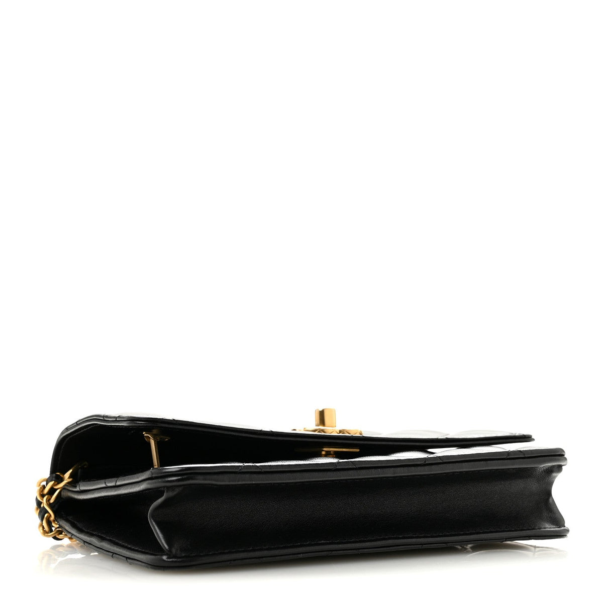 Lambskin Quilted Logo WOC Wallet On Chain Black