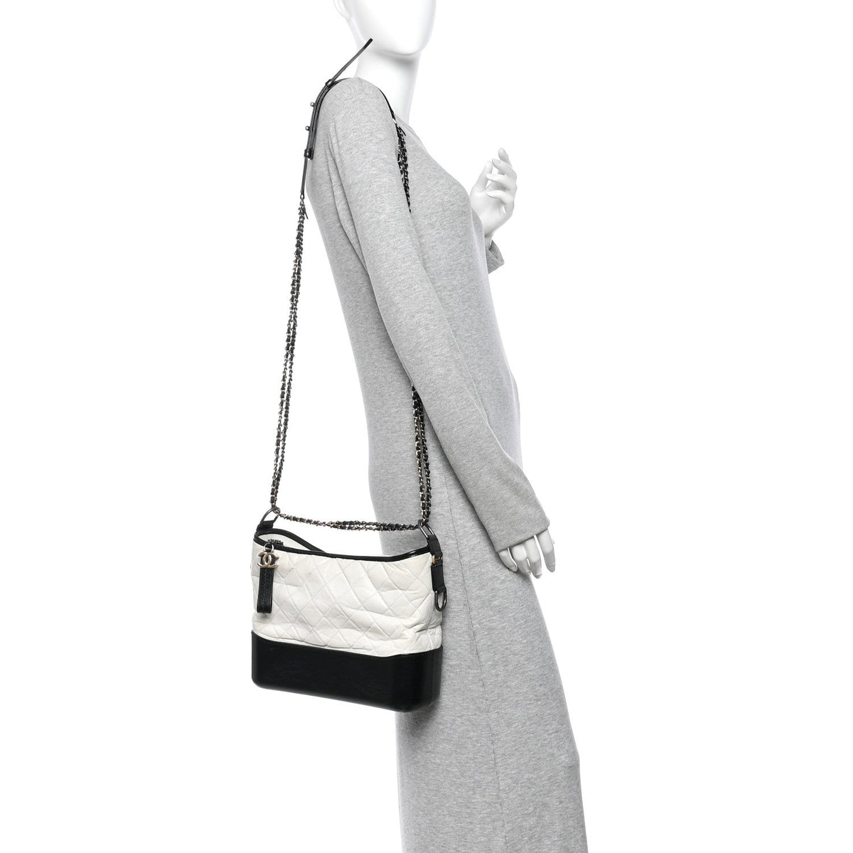 Aged Calfskin Quilted Medium Gabrielle Hobo Black White