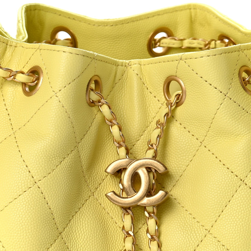 Caviar Quilted Small Chanel 25 Handbag Light Yellow