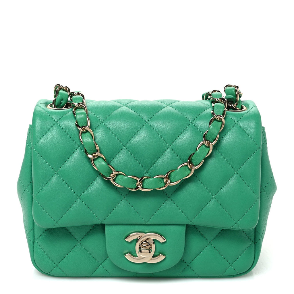 Lambskin Quilted Mini Square Flap Green