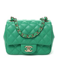 Lambskin Quilted Mini Square Flap Green