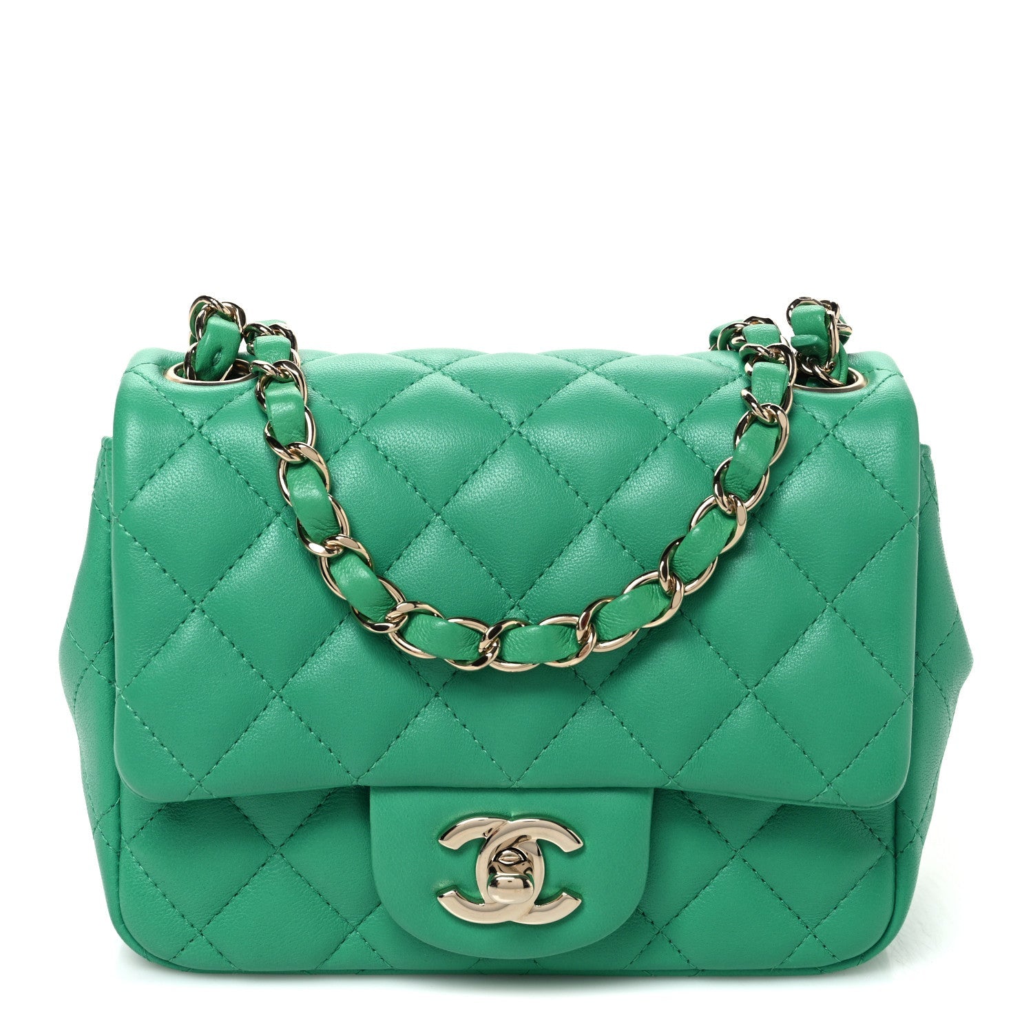 Lambskin Quilted Mini Square Flap Green