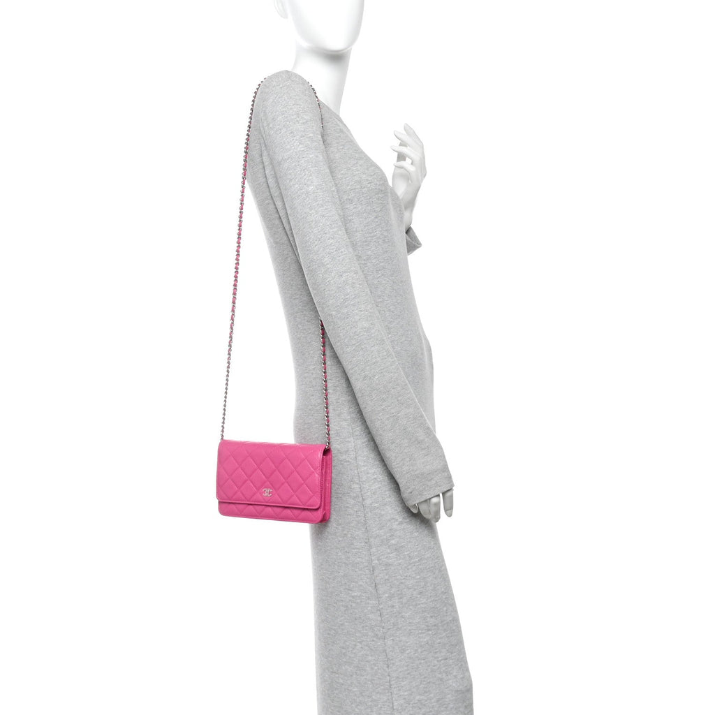 Caviar Enamel Quilted Wallet On Chain WOC Pink