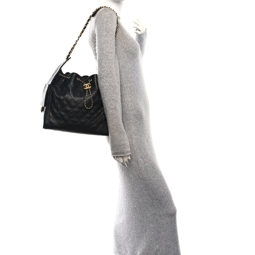 Caviar Quilted Medium Chanel 25 Handbag Black
