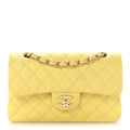 Caviar Quilted Small Double Flap Light Yellow