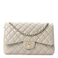 Lambskin Quilted Jumbo Double Flap Grey