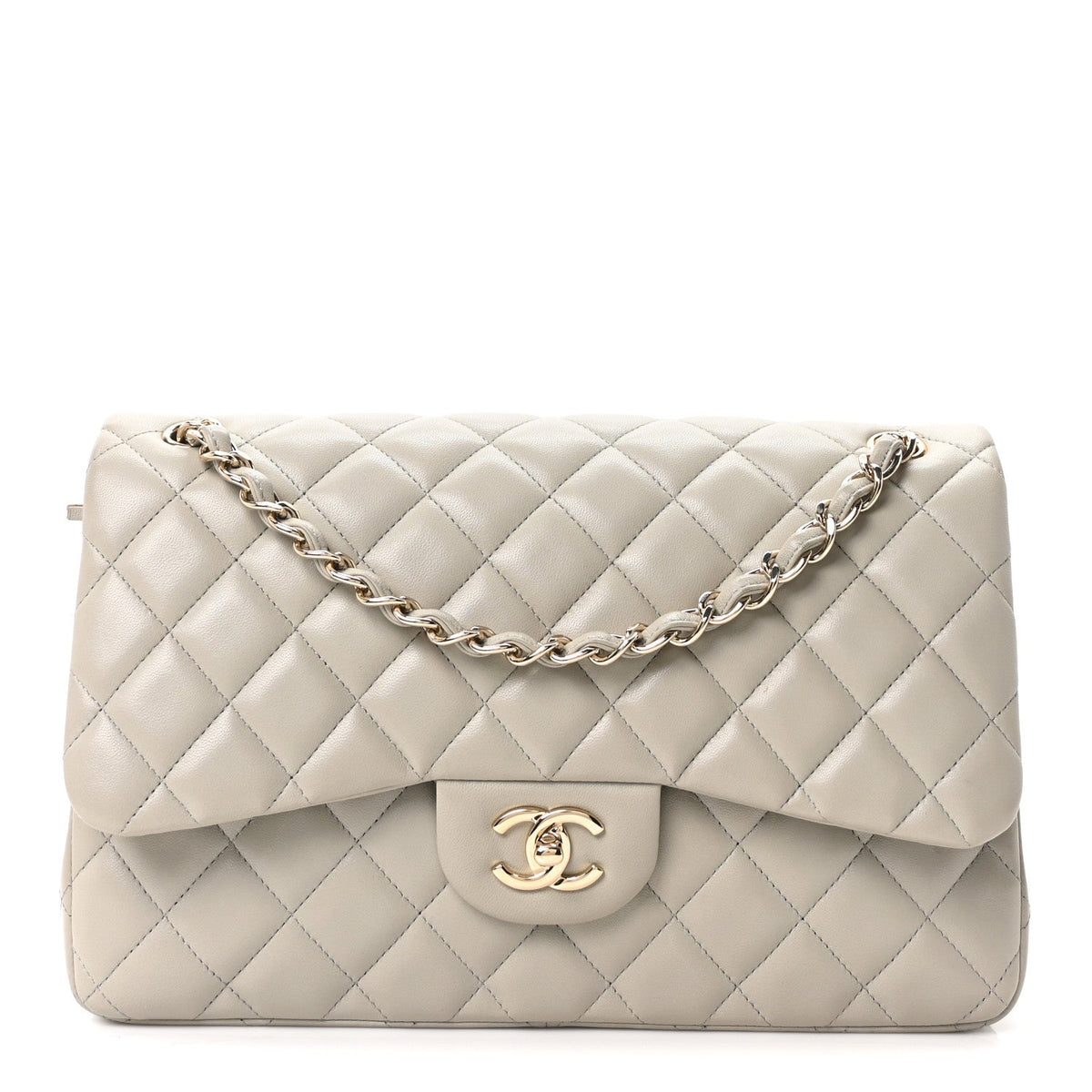Lambskin Quilted Jumbo Double Flap Grey