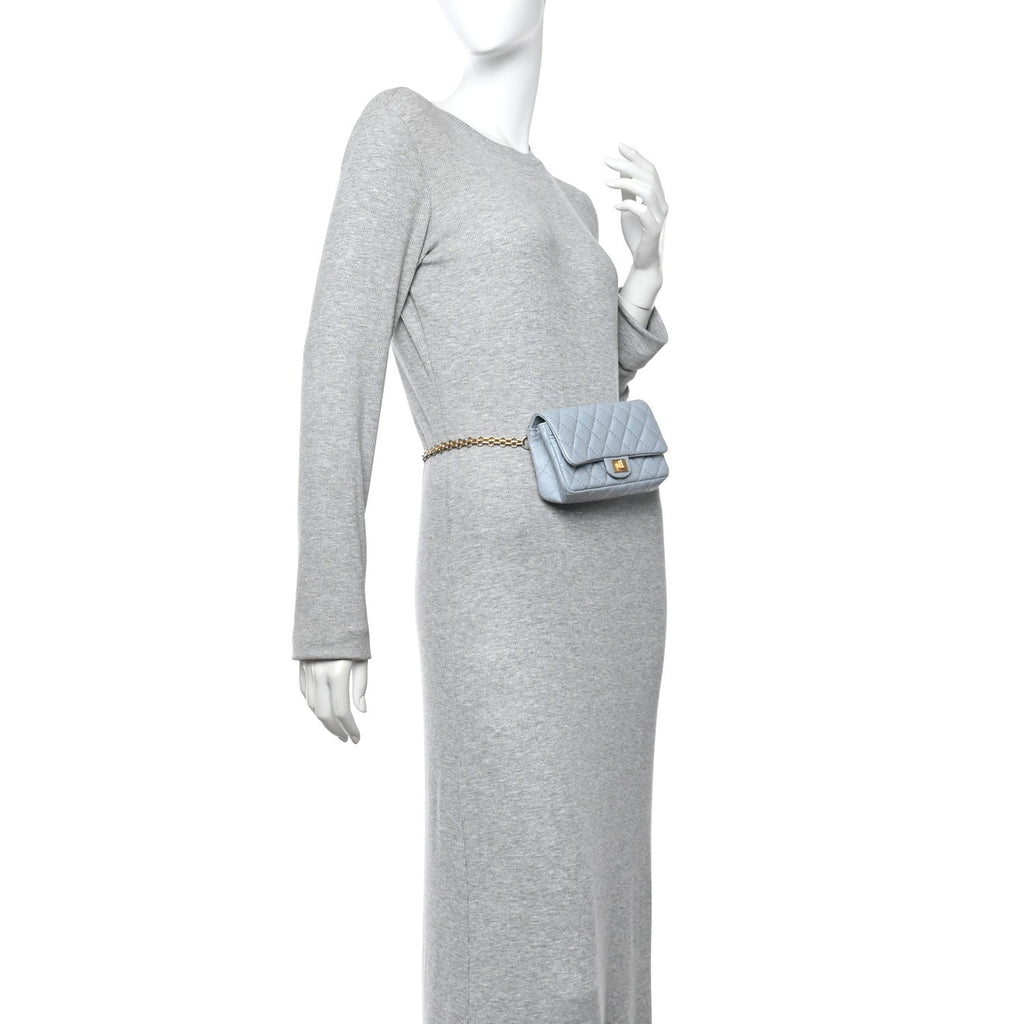 Aged Calfskin Quilted 2.55 Reissue Flap Belt Bag Clutch Light Blue