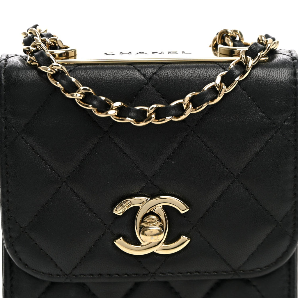 Lambskin Quilted Mini Trendy CC Clutch With Chain Black