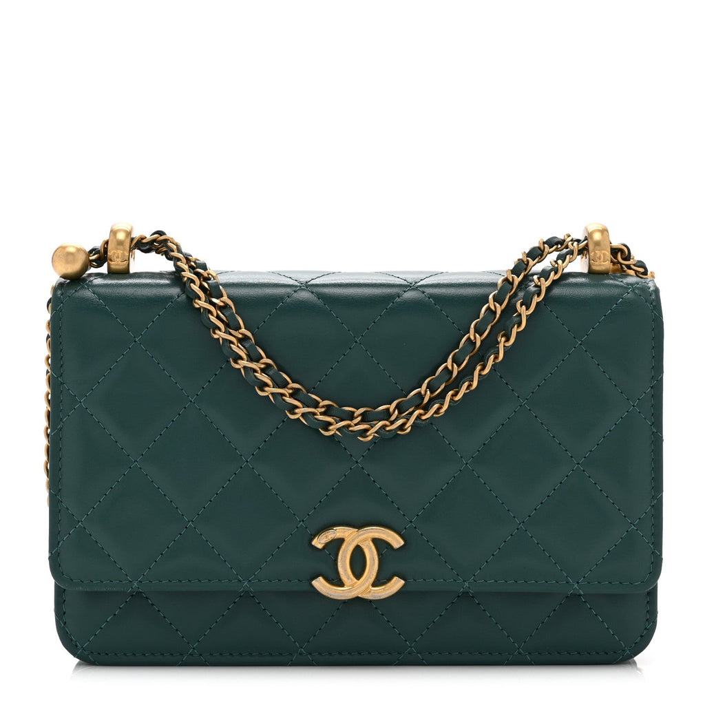 Calfskin Quilted Perfect FIt Wallet On Chain WOC Green
