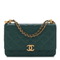 Calfskin Quilted Perfect FIt Wallet On Chain WOC Green