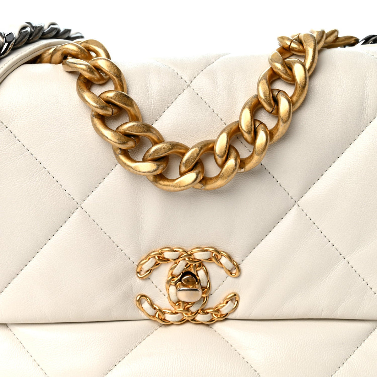 Goatskin Quilted Large Chanel 19 Flap White
