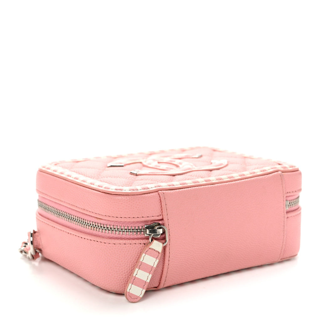 Caviar Quilted Striped CC Filigree Clutch With Chain Pink White