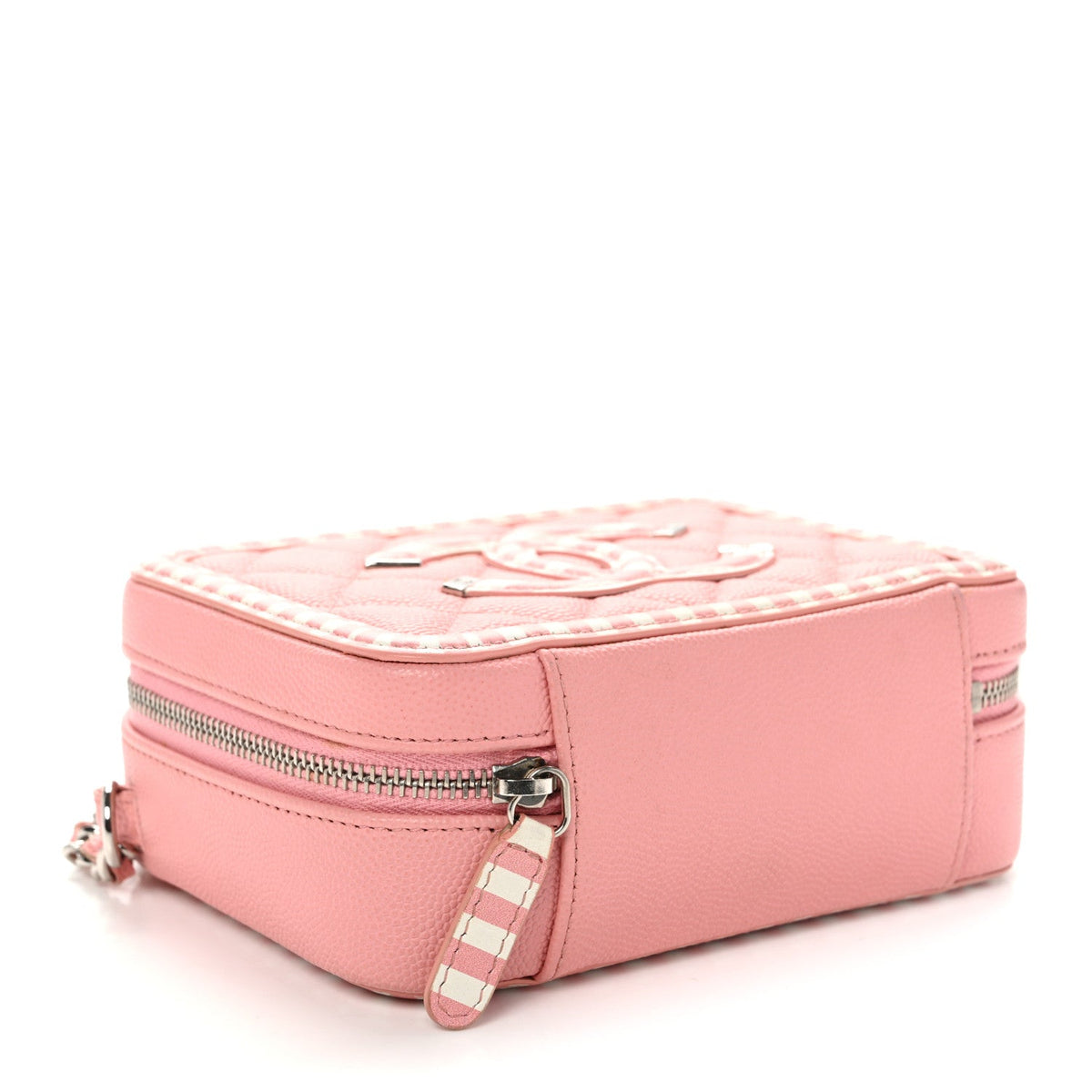 Caviar Quilted Striped CC Filigree Clutch With Chain Pink White
