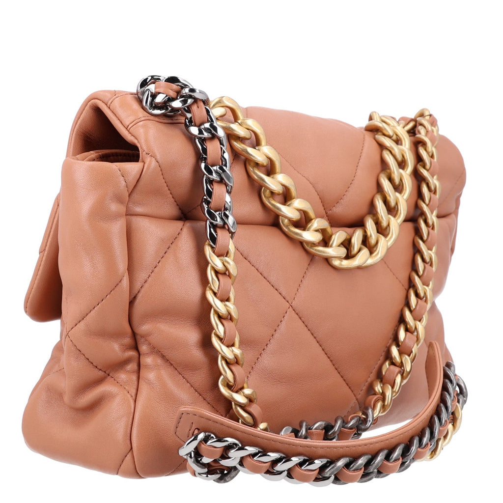 Lambskin Quilted Large Chanel 19 Flap Brown