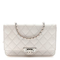 Iridescent Caviar Quilted Golden Class Wallet On Chain WOC White