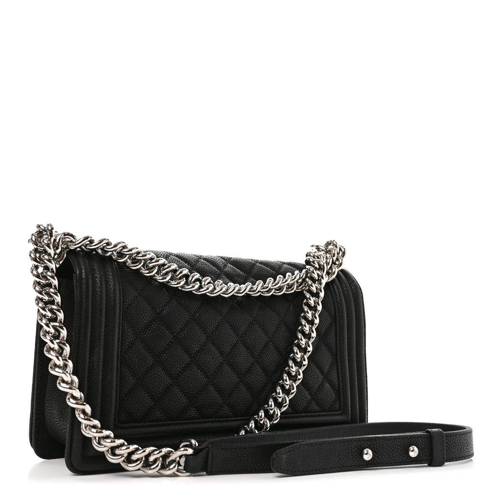 Iridescent Caviar Quilted Medium Boy Flap Black