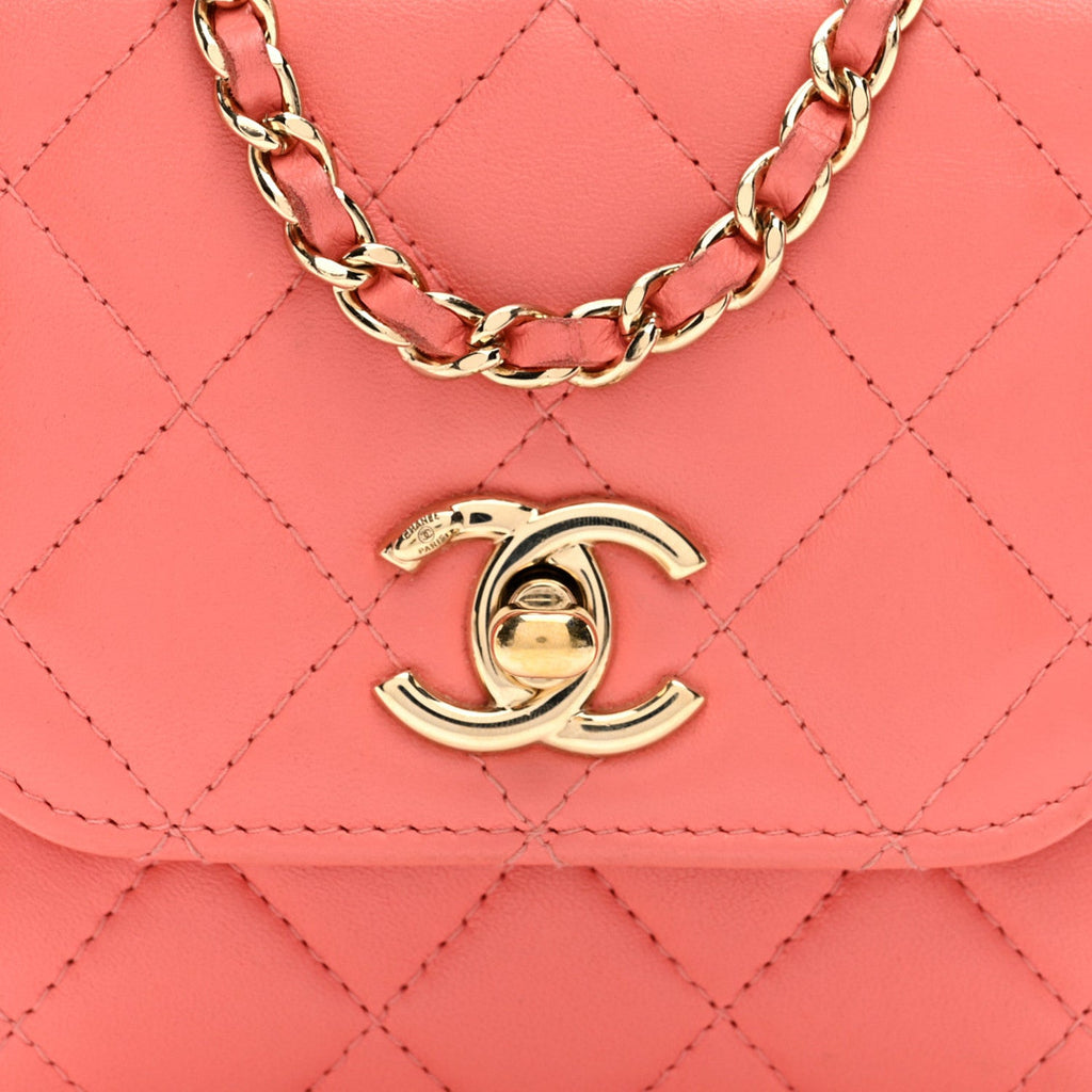 Lambskin Quilted Mini Trendy CC Clutch With Chain Coral Pink