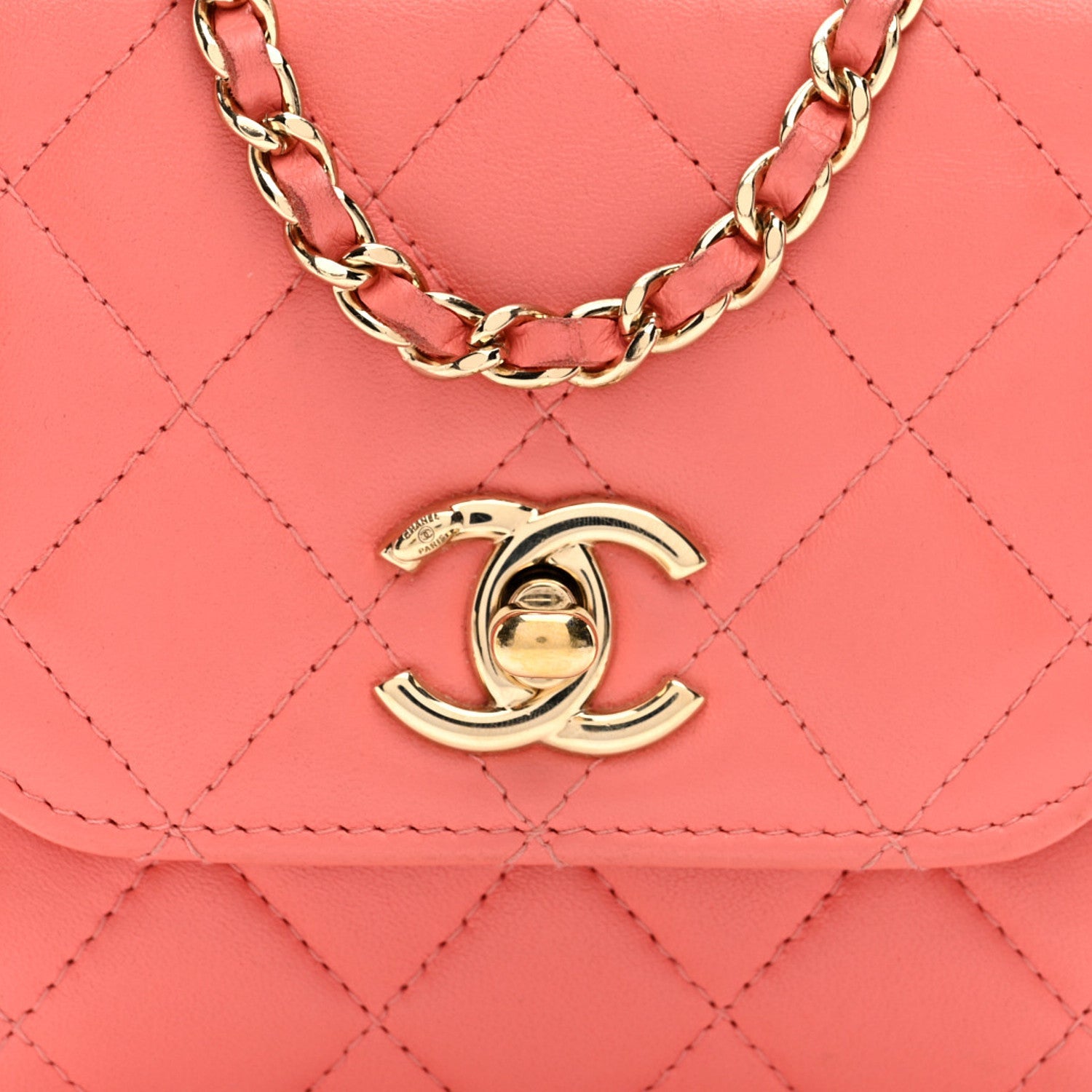 Lambskin Quilted Mini Trendy CC Clutch With Chain Coral Pink