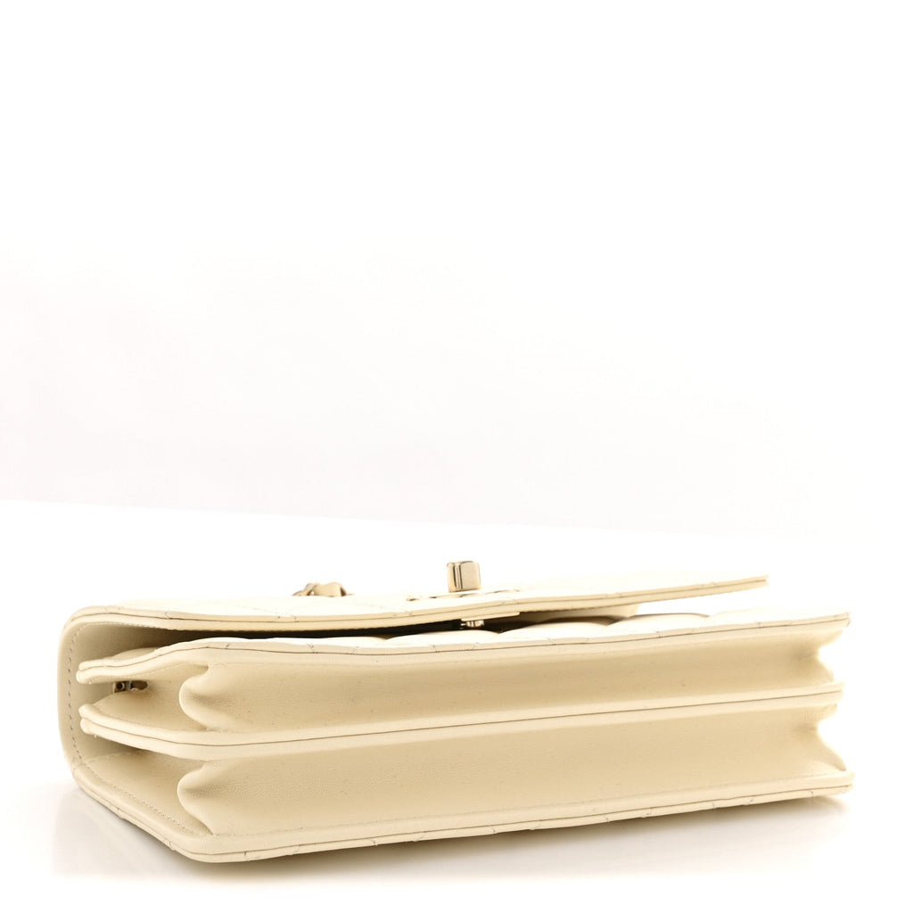 Lambskin Quilted Trendy CC Dual Handle Clutch With Chain Light Beige
