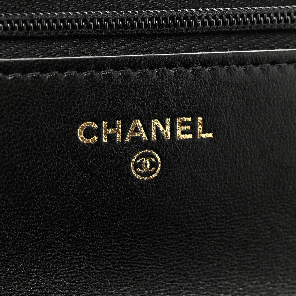 Lambskin Quilted Logo WOC Wallet On Chain Black