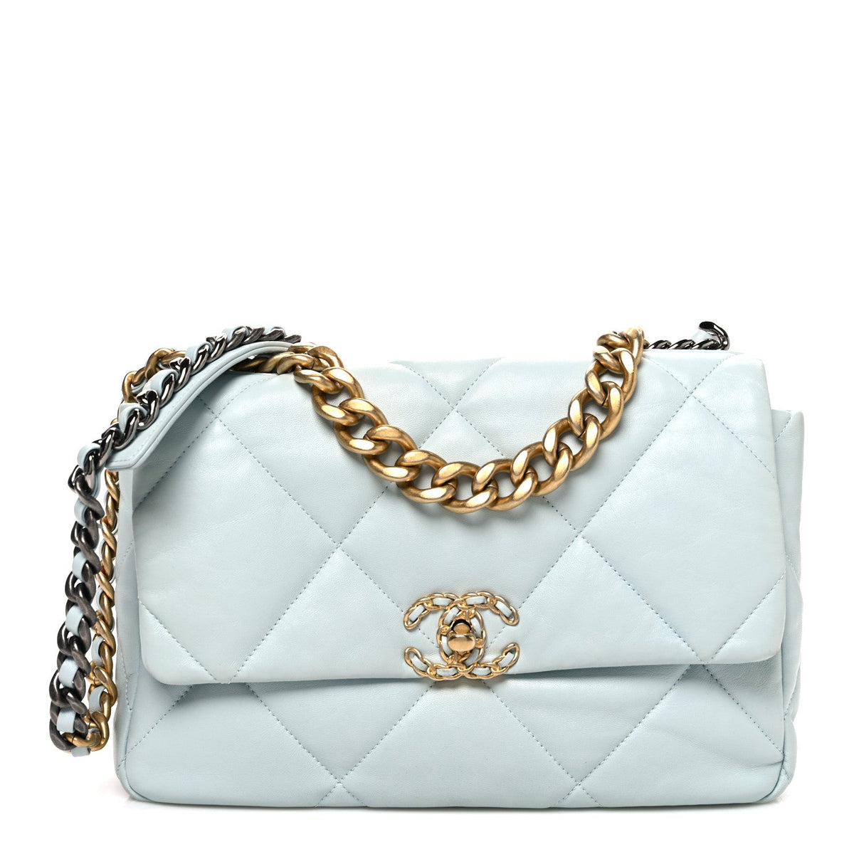 Lambskin Quilted Large Chanel 19 Flap Light Blue