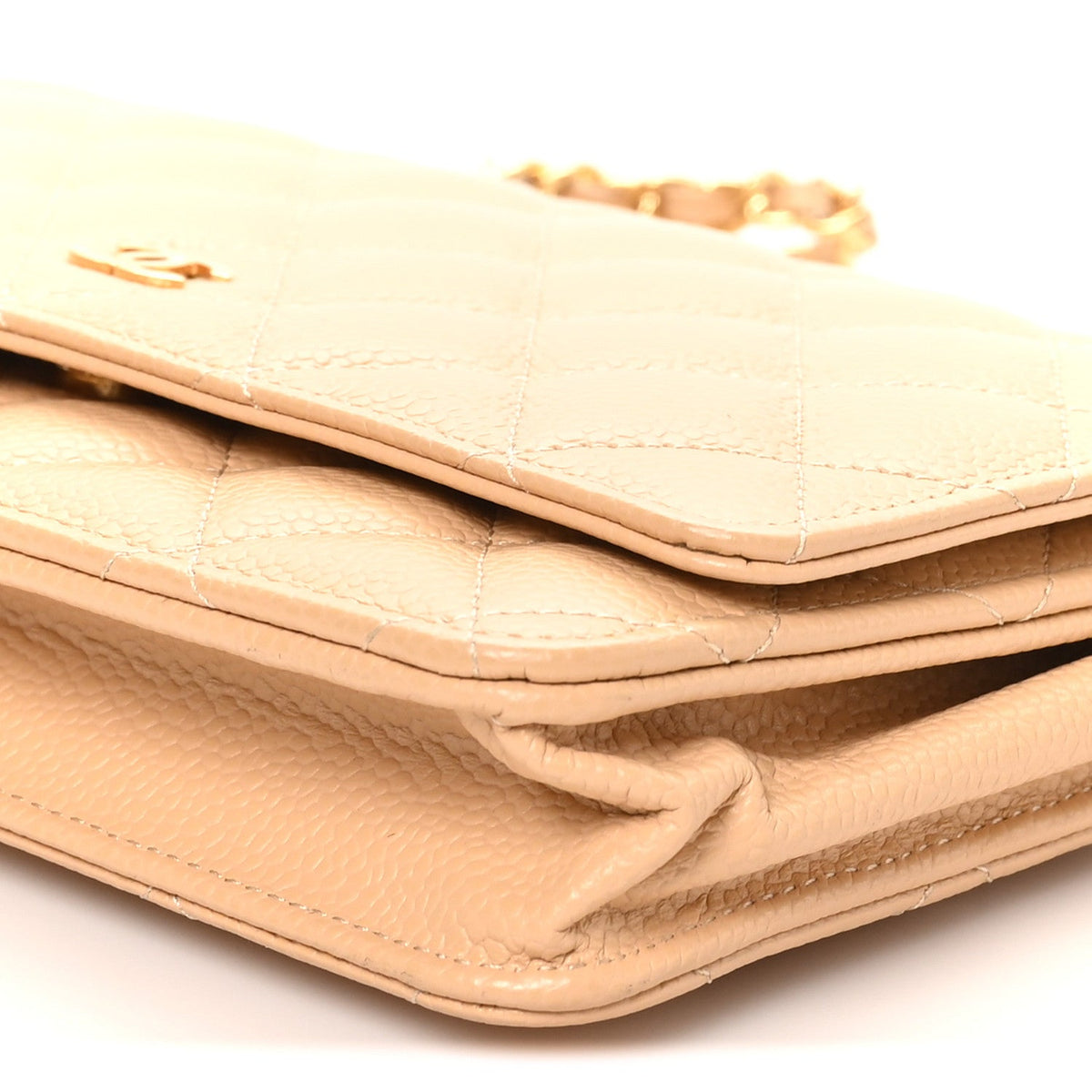 Caviar Quilted Wallet on Chain WOC Beige